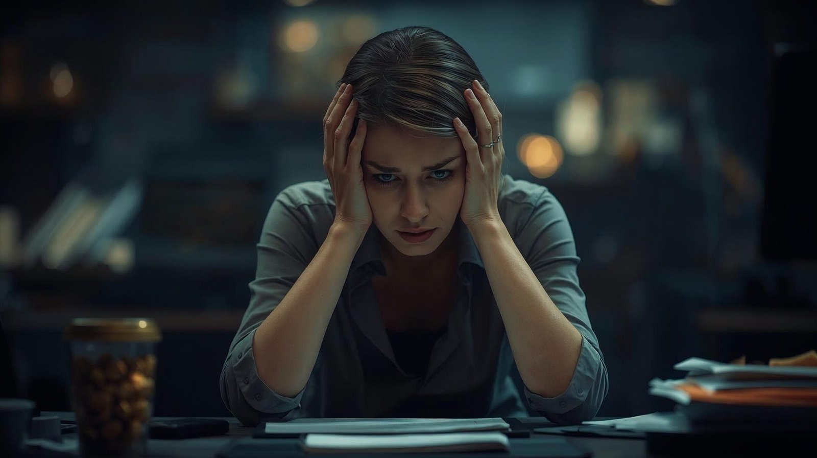 person looking exhausted low energy brain fog at desk signs of cellular aging NAD+ decline